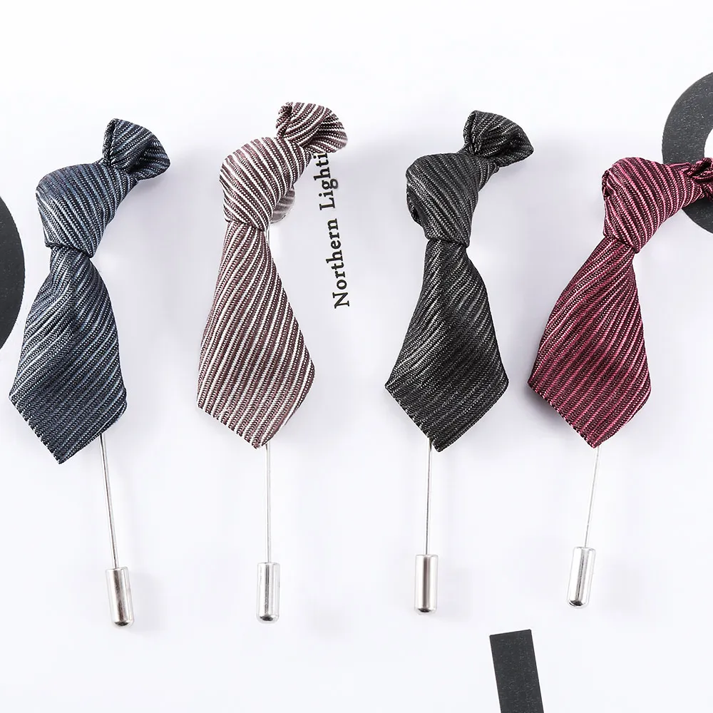 

New Popular Men Stripped Tie Shape Brooch for Suit Decor Fashion Wedding Groomsman Brooches Pin