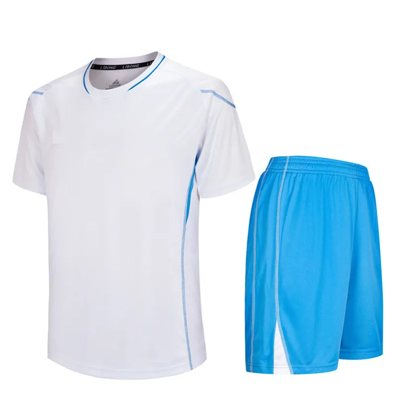 Новые летние мужские футбольные тренировочные костюмы, футбольные майки, женские футбольные наборы, пустые Майо де фут, короткий рукав, рукоделие принт - Цвет: Asian size white