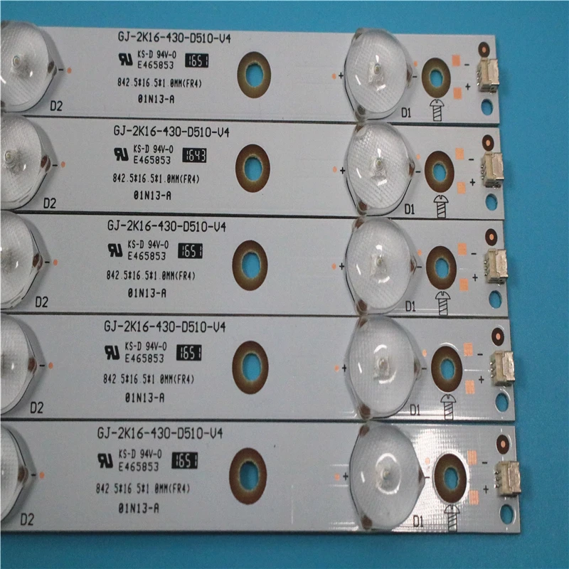 

New Kit 5 PCS 10LED(3V) 842.5mm LED backlight strip for 43PFT4131 43PFS5301 GJ-2K15-430-D510 GJ-2K16-430-D510-V4 01Q58-A