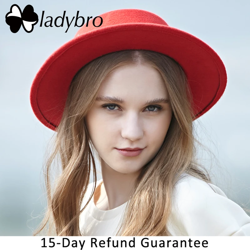 

Ladybro Imitation Wool Hat Men Boater Flat Hat For Women Felt Wide Brim Fedora Hat Male Cap Female Chapeu Feltro Bowler Gambler