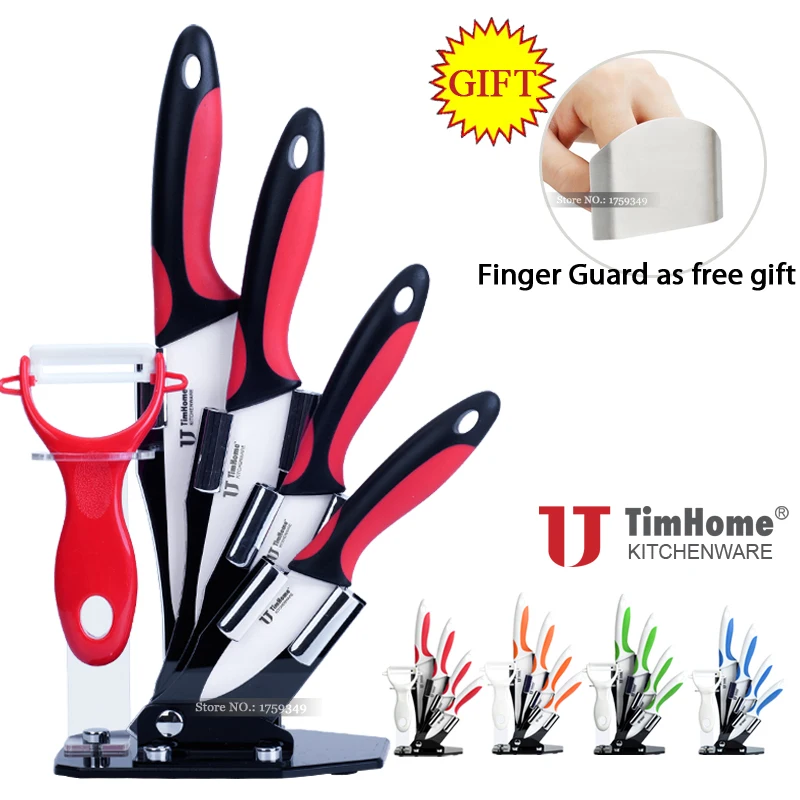 Timhome Brand 3 4 5 6 inch Quality Knife Ceramic Knife Sets and Stand with Free