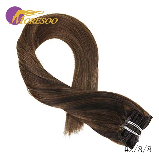 Moresoo Balayage человеческие волосы для наращивания на заколках с эффектом омбре 7 шт. 100 г - Цвет: 2-8-8