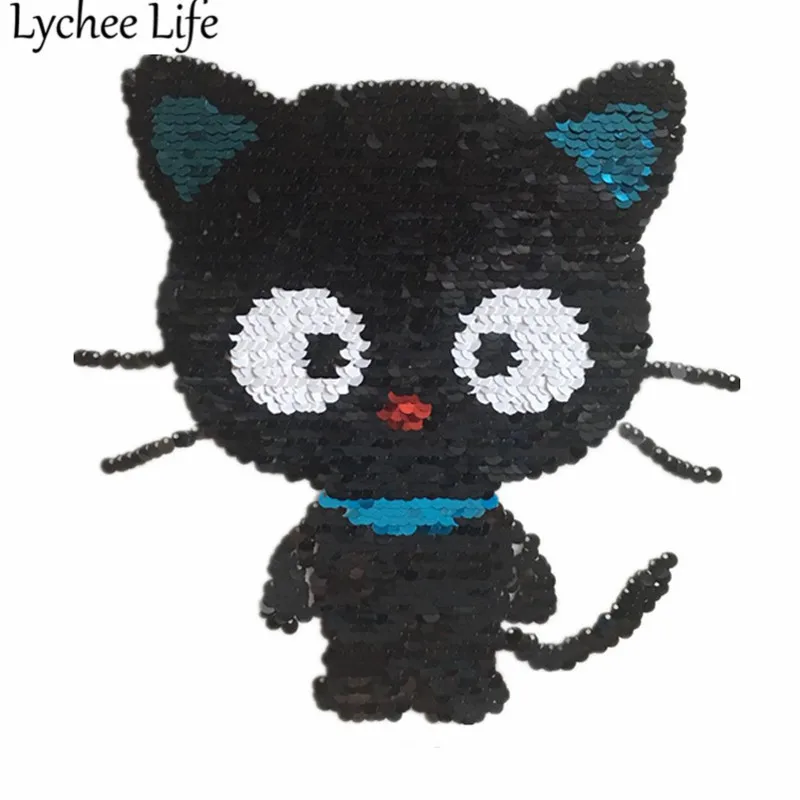 

Lychee Life Black Cat Cartoon Embroidery Patch Cute Animal Two-sided Patches DIY Handmade Sewing On Clothes Decorative Supplies