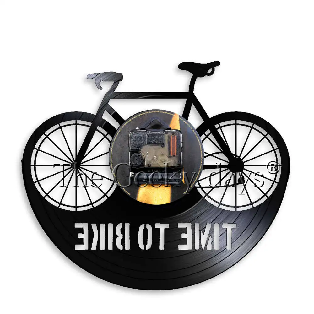 Настенные часы Time To Bike, ретро виниловые часы, черные подвесные настенные часы, велосипедные тени, художественные декоративные 3D настенные часы, Декор