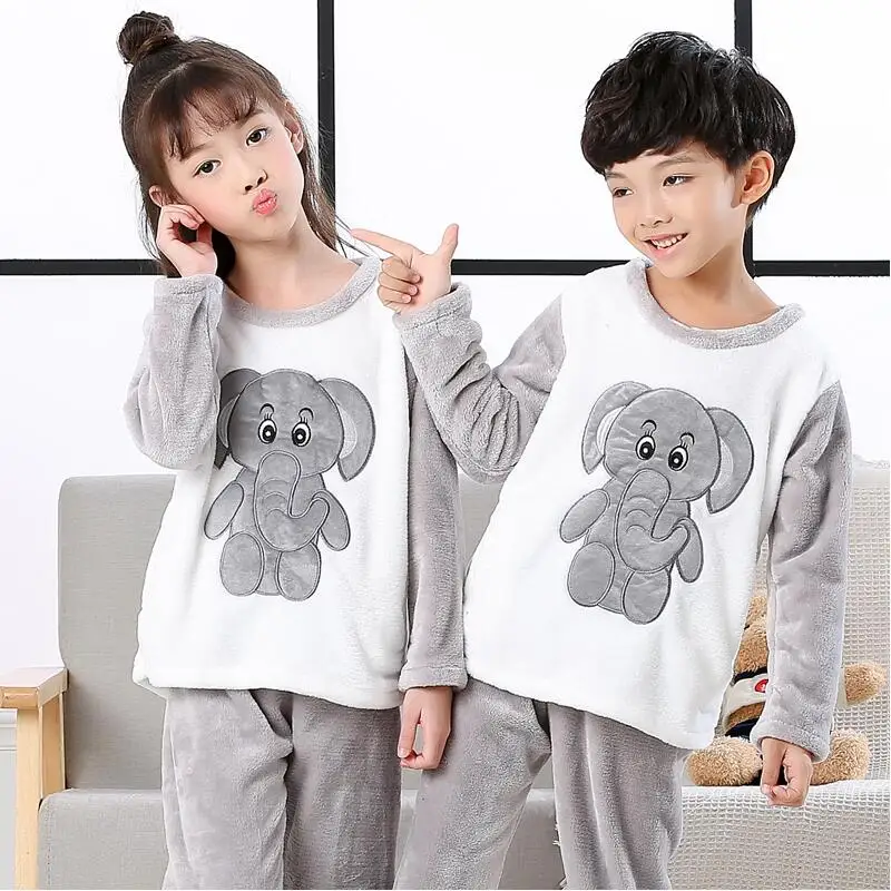 

Winter fashion Children cute Pyjamas baby Warm Flannel Sleepwear Girl Loune Coral Fleece Kids Pijamas Homewear Boys Pajamas Suit