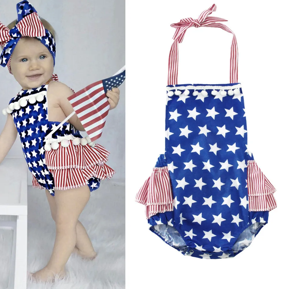 COMFY KIDS Clothes For Girls Newborn Baby Girl 4th Of July Star Stripe