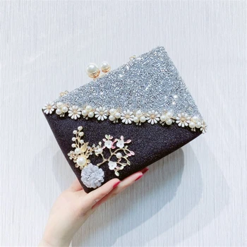 

Fashion Woman's Pearl evening Bag 3D Floral Shoulder Bag Elegant PU Leather Bolsa Feminina Handbag Casual Party Day Clutches