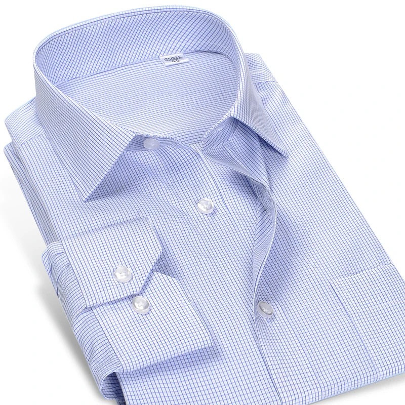 CAIZIYIJIA 2017 Men s Mini Check Dress Shirt w Chest Pocket Business Office Wear Double Button