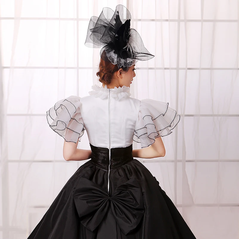 Classical White and Black Two Piece Theater Ball Gown Elegance Queen Dress (4)