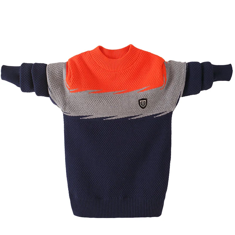 Зимний Детский свитер одежда из хлопка свитер для мальчиков пуловер с круглым вырезом зимняя теплая детская одежда
