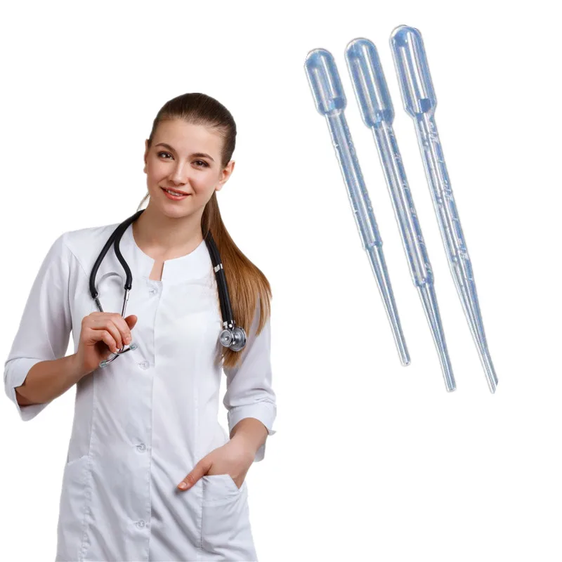 100pcs/bag 3ml Pasteur Pipette Plastic Urine Pipet Sucker Disposable