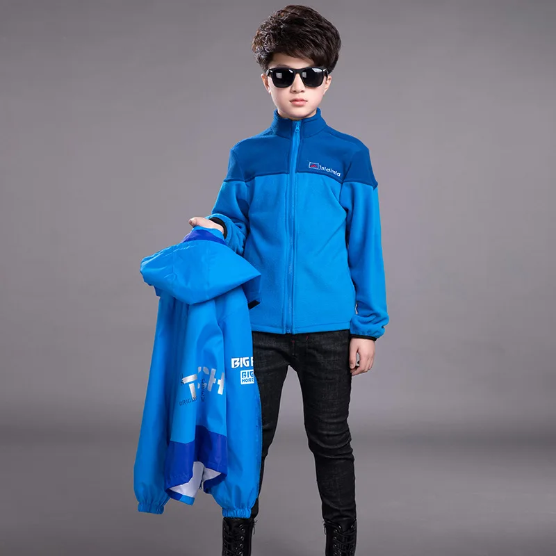 Детские модные куртки; сезон весна-осень; практичная куртка с капюшоном для мальчиков+ Съемная подкладка; комплекты верхней одежды из 2 предметов - Цвет: Model 2 Blue