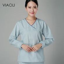 Viaoli Новое хирургическое платье с длинным рукавом Хлопок сплит костюм носовой платок с кисточками мужские и женские доктора Хирургическая Одежда светло-голубой