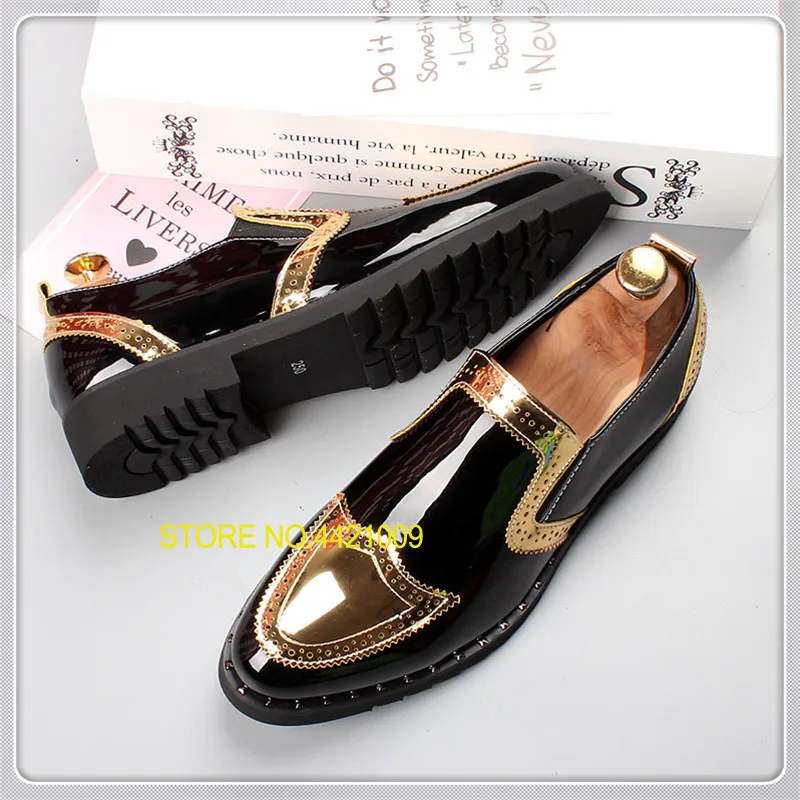

shiny gold sliver patch color 2018 male pu leather shoes casual loafers flats business formal oxfords shoes spring oxfords flats