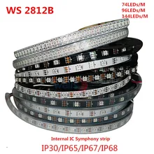 WS2812B 1/5 метр IP68 полный Цвет симфония 74 96 144 светодиодный пиксель/м SMD 5050 встроенный IC Программируемый прибор приемно-5 V Светодиодные полосы света