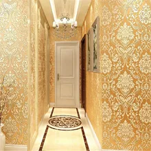European Luxury Glitter Metallic Wallpapers Rolls Classic Gold Damask Floral Wallpaper Modern 3D Textured Wall Papers Coverings black and white damask wallpaper rolls velvet flocked textured victorian decor