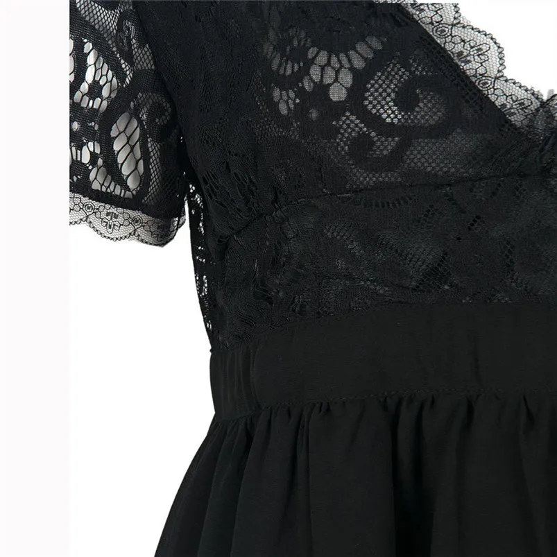 Women Ladies Sexy V-Neck Lace Solid Backless chain Short Sleeve Mini Dress Sexy Ladies Summer Soft Fashion Zipper Dress 35AP09 (6)
