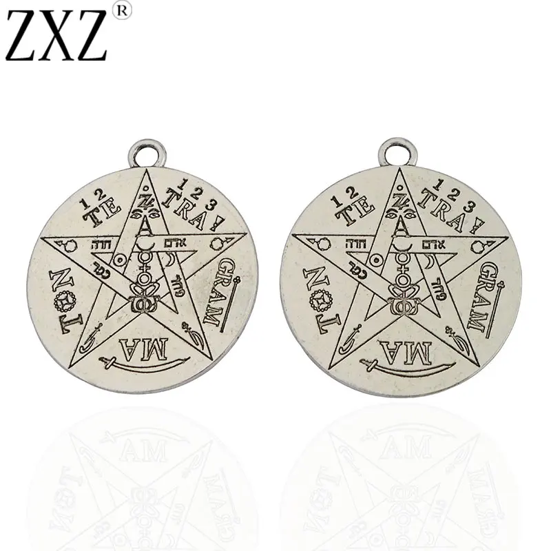 

ZXZ 5pcs Antique Silver Large Tetragrammaton Pentagram Pentacle Charms Pendants Double Sided Wiccan Pagan 40x40mm