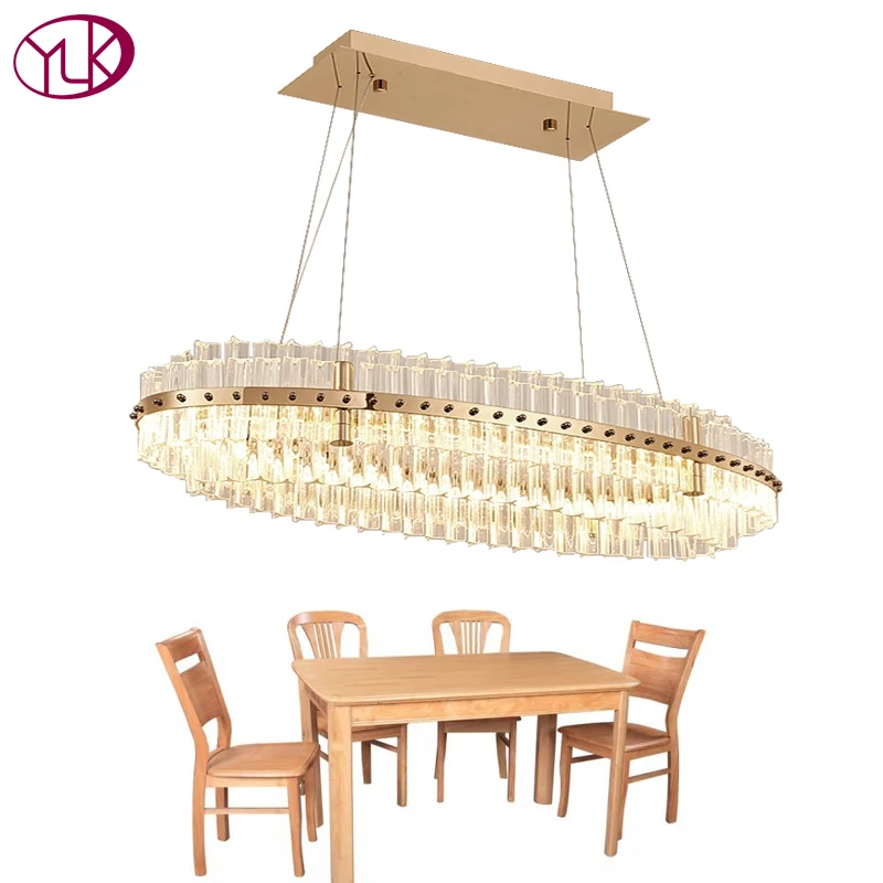 

Youlaike Oval Modern Crystal Chandelier For Dining Room Luxury Hanging LED Lustres De Cristal Kitchen Island Gold Crystal Light