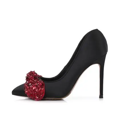 black as pic 10cm Bonjean/Украшенные стразами туфли на высоком каблуке с острым носком; женские туфли на шпильке; элегантные вечерние свадебные туфли на каблуке с бантом - Цвет: black as pic 10cm