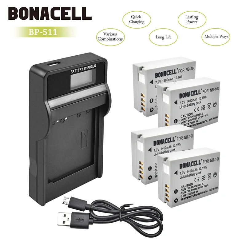 

bonacell NB-10L 1.4Ah 7.2V NB 10L Li-ion Battery + LCD Charger for Canon PowerShot SX50 SX60 HS G1 X G15 G16 SX40 HS SX50 SX60