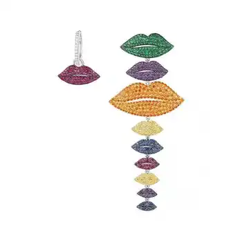 

[MeiBaPJ]Real 925 Sterling Silver Personality Color Asymmetric Lips Drop Earrings for Women with AAA High Quality Zircon Jewelry