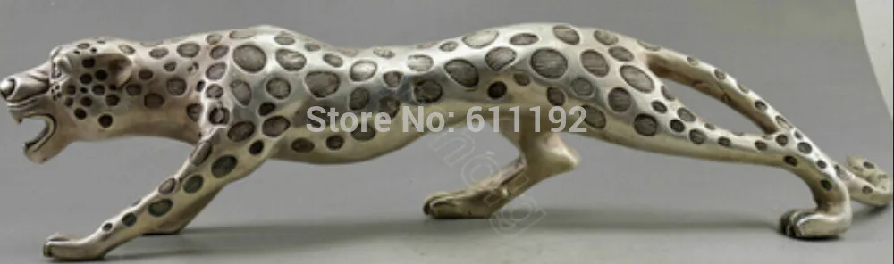 

Collectible Decorated Old Handwork big Tibet Silver Carved Big Leopard Statue length 20 Inch