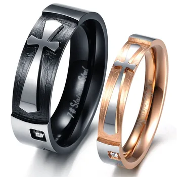 

Women Men Jewelry New Design Stainless Steel Lover's Finger Ring Couple Ring With Cpecial Cross Wholesale GJ356