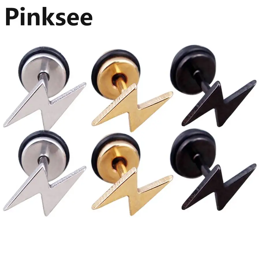 

2Pcs Titanium Steel Ear Plug Tunnels Ear Expander Screw Fit Ear Flesh Tunnel Gauges Piercing Lightning Ear Stretcher Jewelry