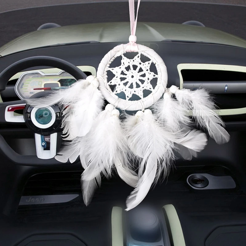 New White Feather Beads Dream Catcher Wall Hanging Car Room Decor Ornament
