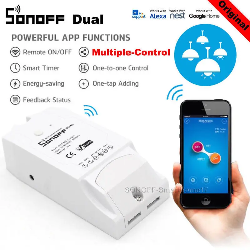 Sonoff Dual 2ch базовый Wifi умный переключатель света дистанционное управление таймер беспроводной контроль работает с Amazon Alexa Google Home