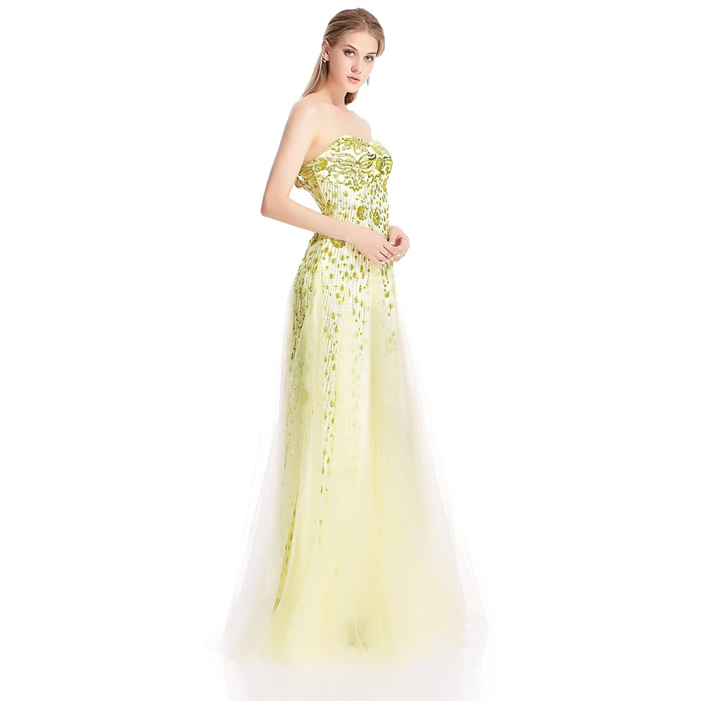 Champagne Flower Sequin Prom Dress