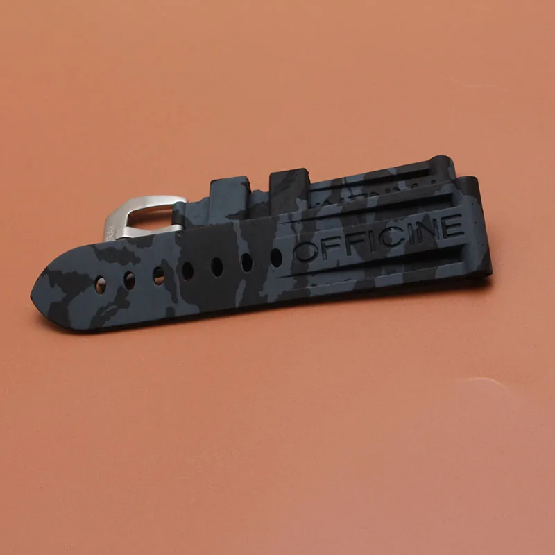 

24mm Camouflage gray silicone Rubber Watchbands With stainless steel pin buckle for Sport Wristwatch men hours replacement 2017