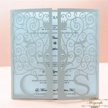 Яркие Серебряные индивидуальные инициалы лазерная резка дерево и Голубь шаблон свадебные приглашения