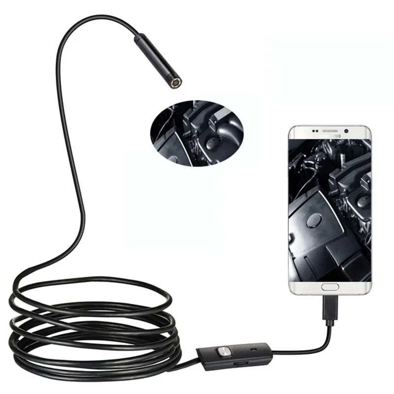 5.5mm lens Endoscope Inspection Camera 1-2M Soft Cable Led light Waterproof Android Borescopes Car Repair PC USB Mini Camera