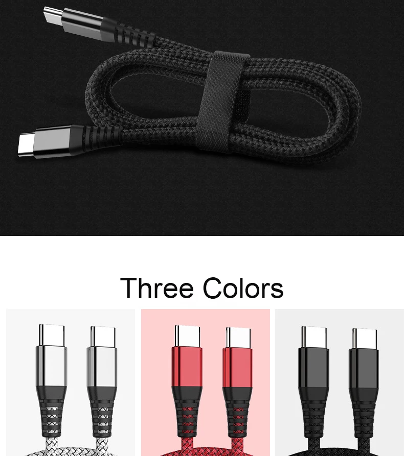 Double USB Type-c cable PD 60W cable fast charging 1.2 m braided data line for xiaomi huawei phone notebook