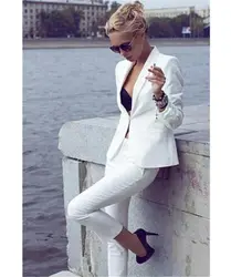 Белая женская куртка с отворотом + брюки женские деловые костюмы женские брючные костюмы Офисная форма стильные женские брюки костюм на