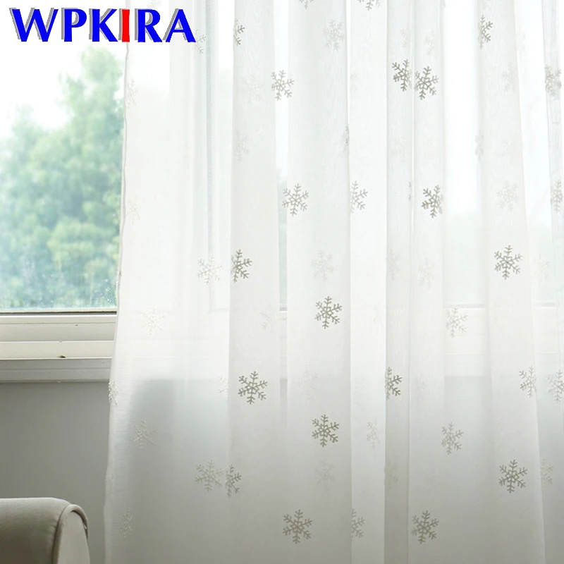 Роскошный белый хлопковый льняной Рождественский Тюль с вышивкой в виде снежинок, занавески, s ткань, отвесный для гостиной, эркер, занавеска, WP157-5