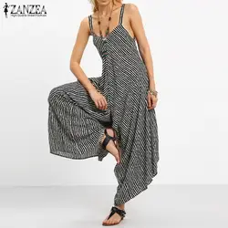 2019 ZANZEA Длинные Комбинезоны для малышек женские кожаный комбинезон без бретелек повседневное полосатый Свободные чешские пляжная одежда