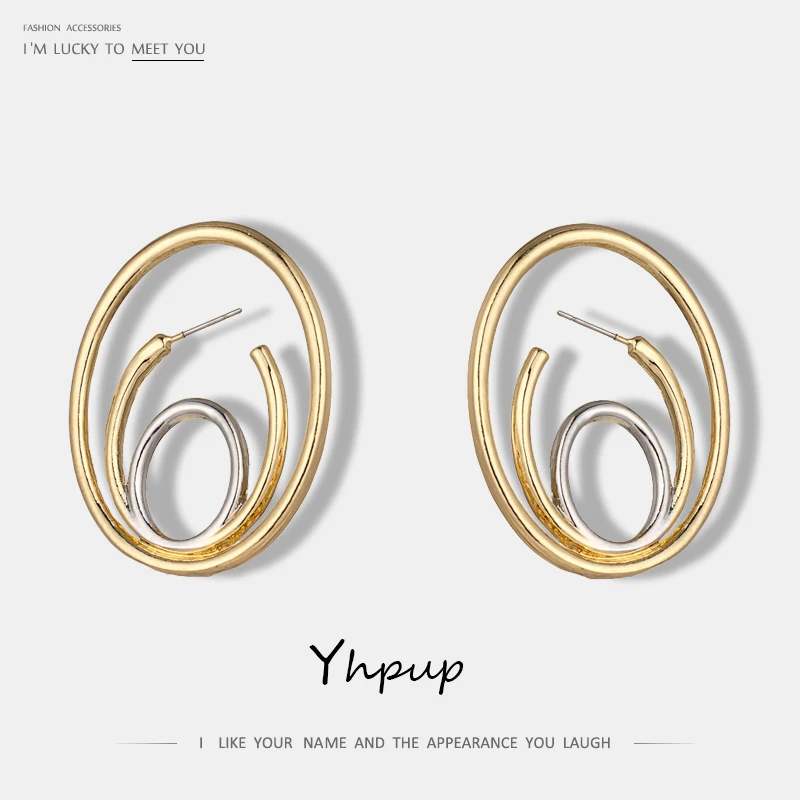 

Yhpup Fashion Brand Design Metal Charms Zinc Alloy Geometric Gold Stud Earrings Women Party Jewelry Pendientes Mujer Moda 2018