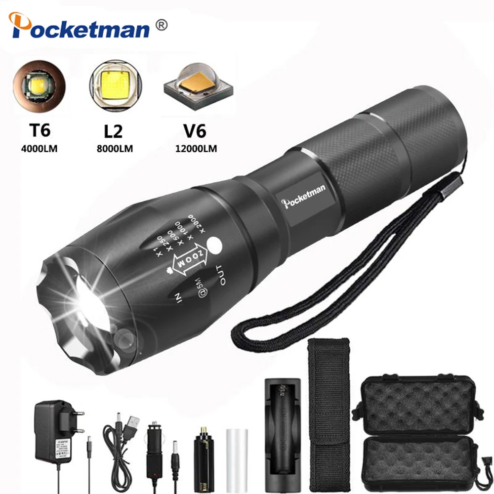 Светодиодный фонарик Pokectman T6/L2/V6 5 режимов переключения масштабируемый