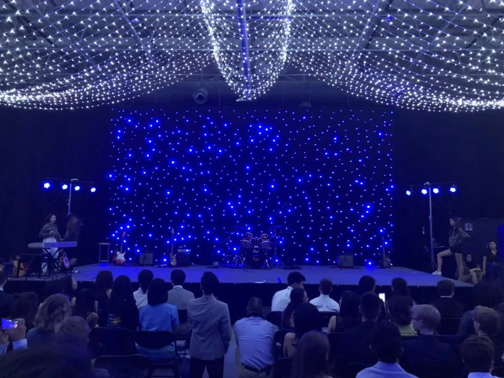 

Double Fireproof Led Star Curtain Blue White Light Led Twinkling Effect Curtain for wedding