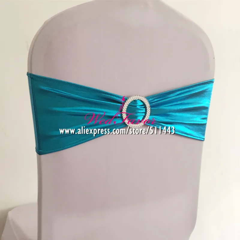 Turquoise 100 шт бронзовое эластичное растягивающееся кресло пояс металлик золото спандекс лайкра повязка на стул с круглой пряжкой для свадебного мероприятия отеля - Цвет: Turquoise