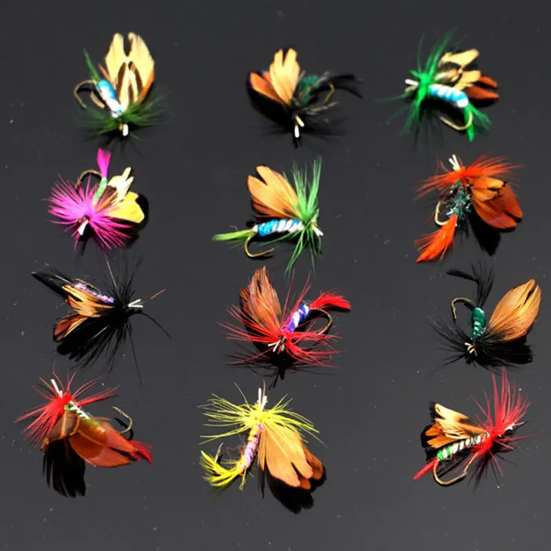 12pcs /lot Fishing Insects Flies Fly Fishing Lures 20mm Baits Spinnerbait Artificial Fishing Tackle Pesca For Freshwater