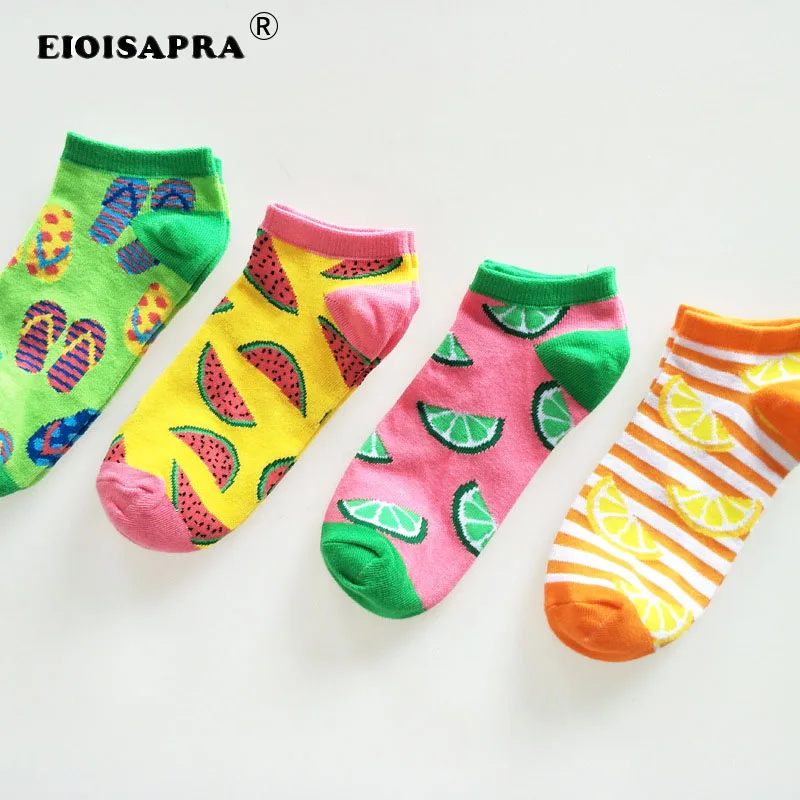 Новый Harajuku фрукты для женщин носки освежающий тапочки Kawaii лимон и арбуз