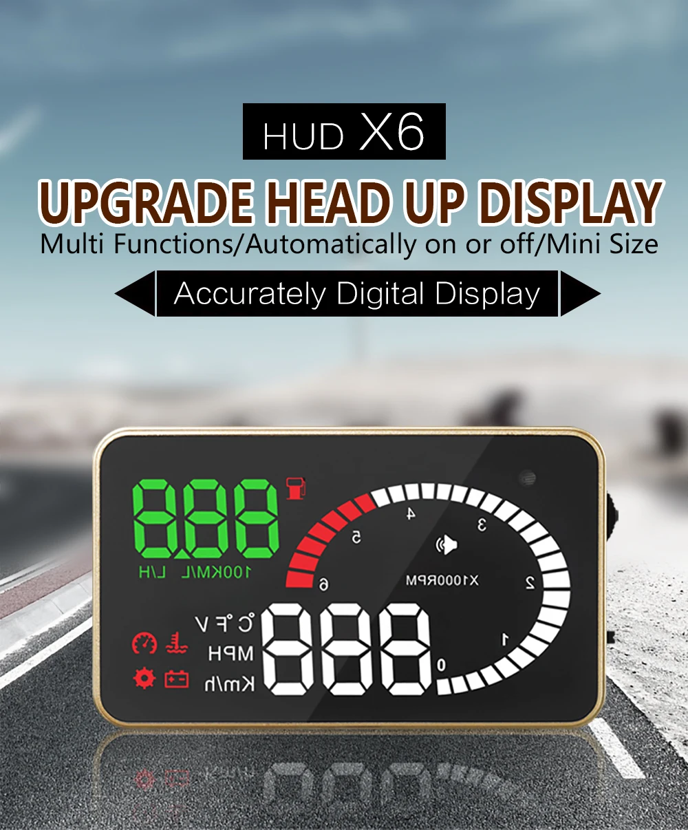 X6 HUD 3 дюймов Автомобильный коллиматорный Дисплей автомобиль авто лобовое стекло проектор расход топлива Скорость Температура воды Вольт-сигнализация