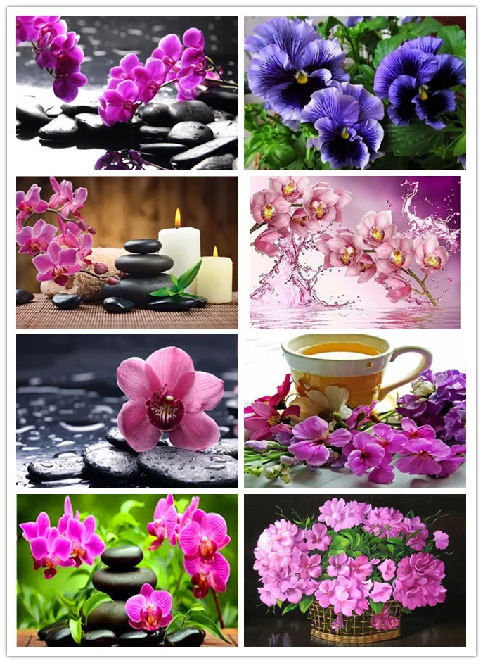 

Needlework Diy Diamond Painting Cross Stitch Orchid Diamond Embroidery Flower Landscape Print Full Drill Mosaic Christmas Gift
