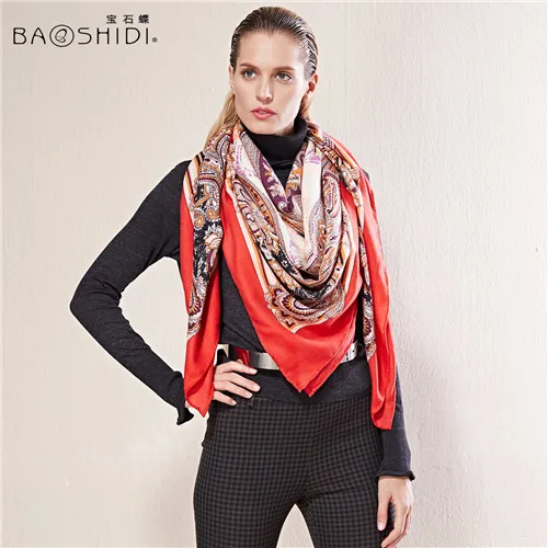 [BAOSHIDI] 55% кашемировый шарф 45% шелк Роскошные брендовые шарфы, модные женские шарфы, супер большие квадратные зимние шарфы - Цвет: 2151153201
