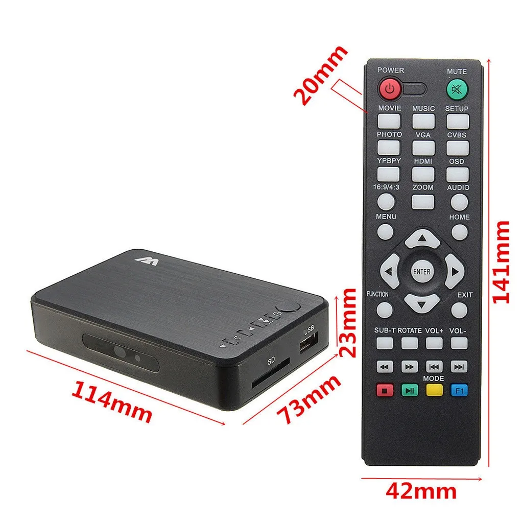 Мини Full 1080P HD мультимедийный плеер tv BOX 3 выхода HDMI/VGA/AV USB и SD карта HDD плеер медиаплеер центр+ пульт дистанционного управления
