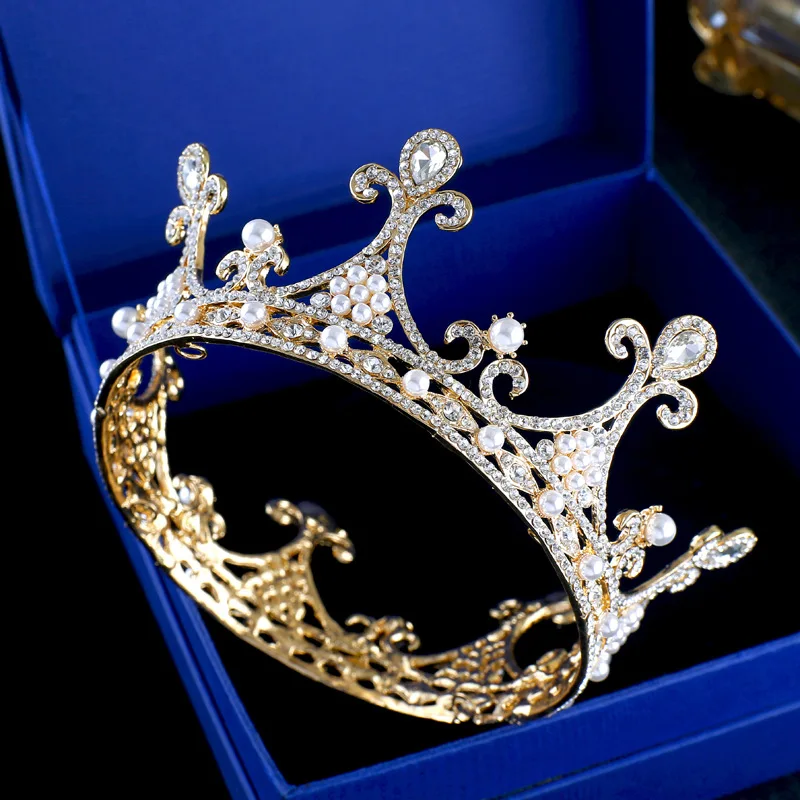 

Rodada do vintage Grande Rainha Da Coroa Tiara Cabelo Joias Ouro Prata Cristal Crown Para A Noiva Casamento Acessorios